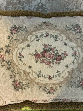 Floral Tapestry Throw Pillow Cushion in gold and Rose